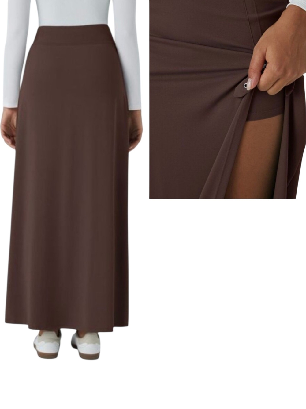 Halara High Waisted Decorative Buckle Split 2-in-1 Maxi Skirt Sz L - Picture 2 of 9